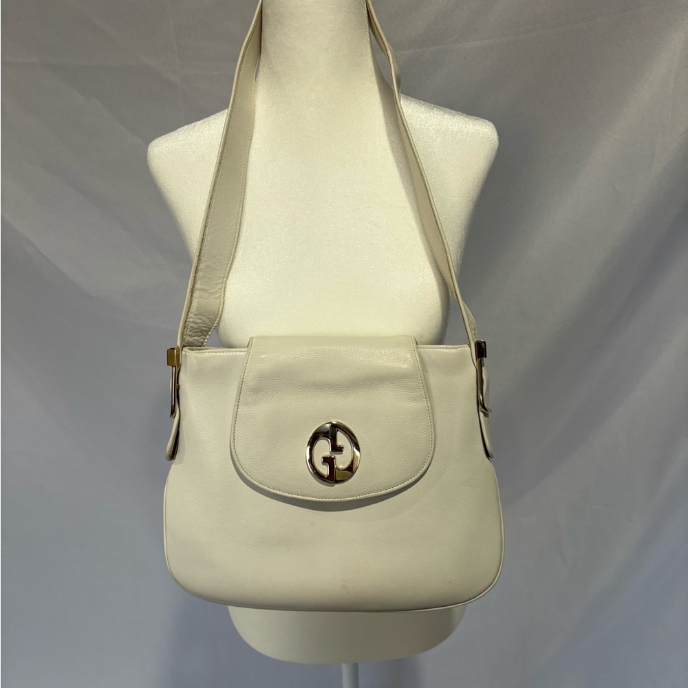 White Leather Gucci Shoulder Bag from 1973